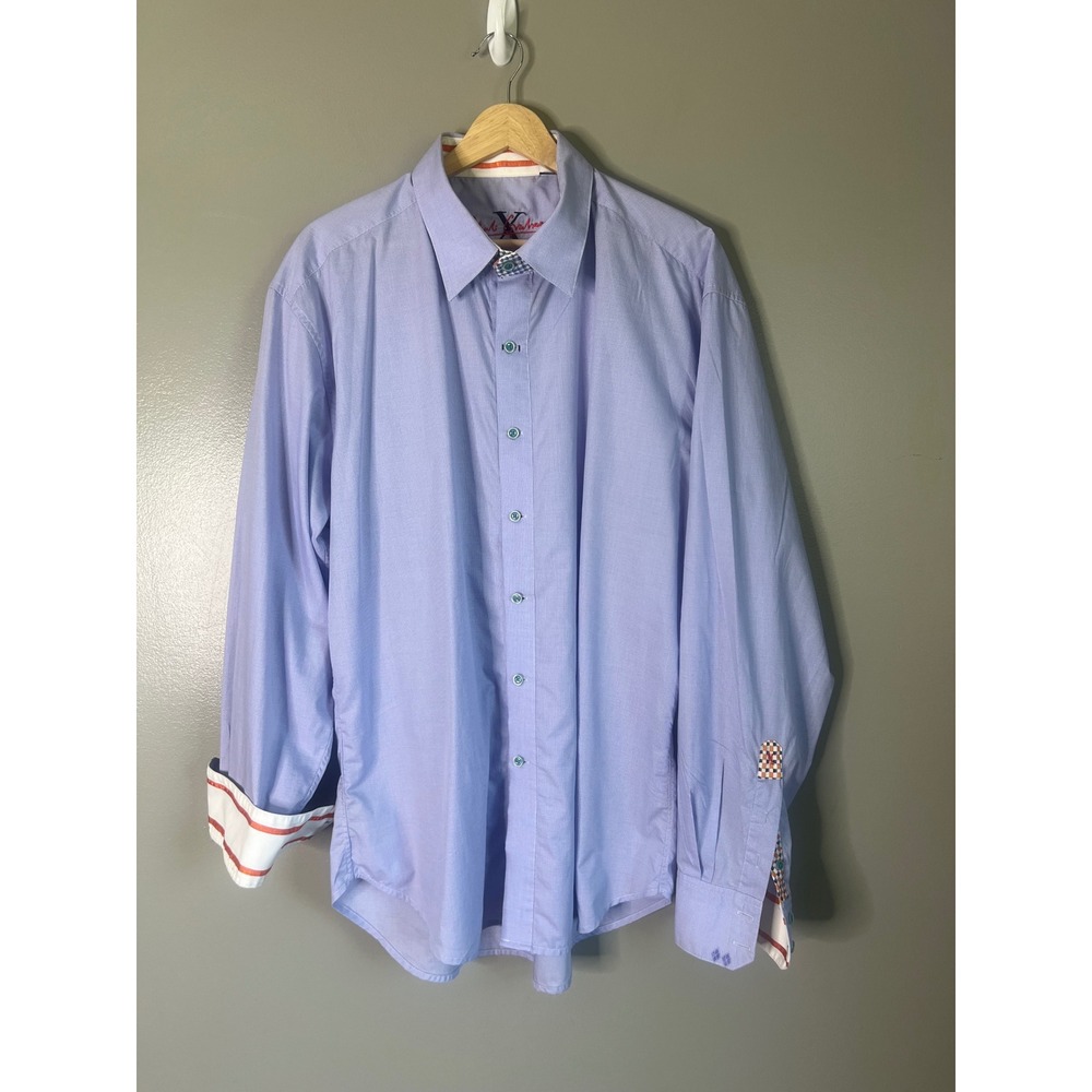 Robert Graham Mens 2XL Purple Micro Check‎ Button Down Shirt Long Sleeve